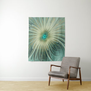 Abstracte Sage Green Fantasy Flower Fractal Art Wandkleed