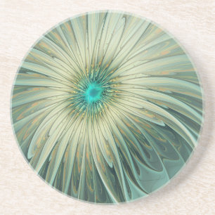 Abstracte Sage Green Fantasy Flower Fractal Art Zandsteen Onderzetter