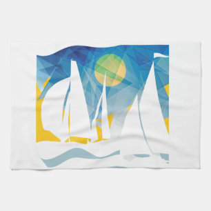 Abstracte Sail Boat Sailor Theedoek