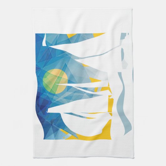 Abstracte Sail Boat Sailor Theedoek (Verticaal)