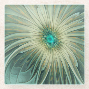 Abstracte saliegroene fantasiebloem fractale kunst glazen onderzetter