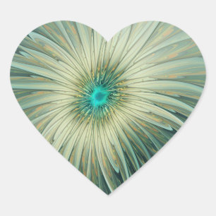 Abstracte saliegroene fantasiebloem fractale kunst hart sticker