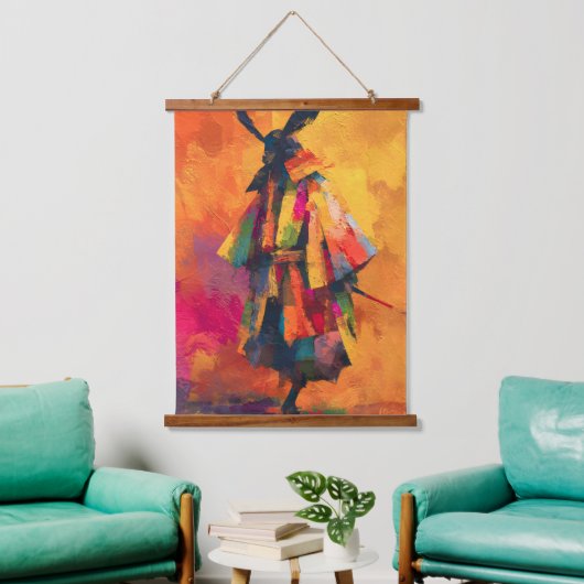 Abstracte Samurai Warrior Silhouet Hangend Wandkleed (Woonkamer)