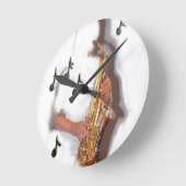 Abstracte saxofonspeler, muziek en instrument ronde klok (Hoek)