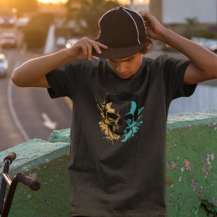 Abstracte schedel, inktspier, Cyberpunk Mannen T-shirt