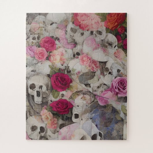Abstracte schedels en Rozen Bloemen Legpuzzel (Verticaal)