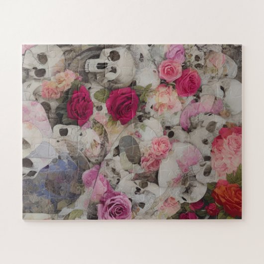 Abstracte schedels en Rozen Bloemen Legpuzzel (Horizontaal)