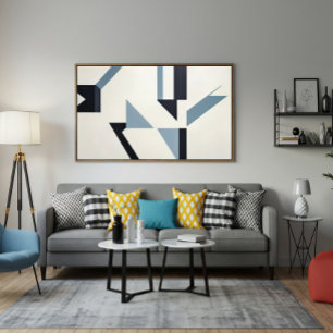Abstracte scherven minimalistisch blauw & zwart canvas afdruk