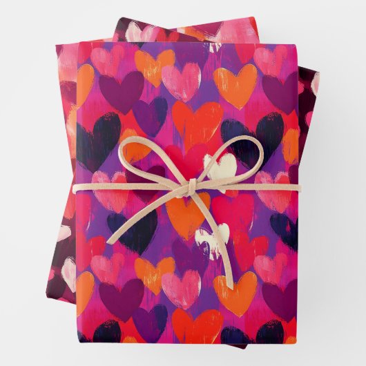 Abstracte schets kleurrijke harten inpakpapier vel (In situ)