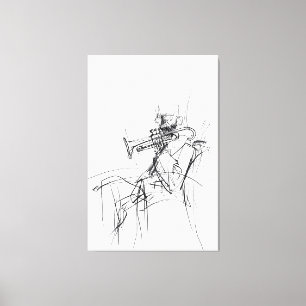 Abstracte schets van de trompetspeler - Premium Canvas Afdruk