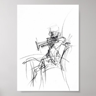 Abstracte schets van de trompetspeler - Premium Poster