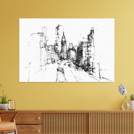 Abstracte schets van het moderne stadsbeeld - Prem Canvas Afdruk (Insitu (Woonkamer))