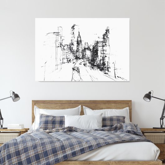 Abstracte schets van het moderne stadsbeeld - Prem Canvas Afdruk (Insitu (Slaapkamer))