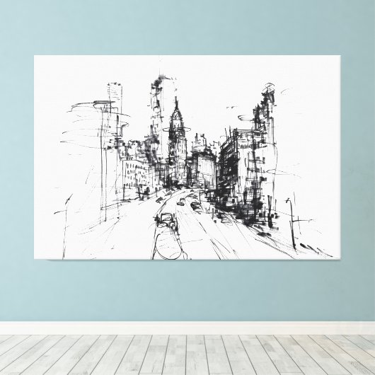 Abstracte schets van het moderne stadsbeeld - Prem Canvas Afdruk (Insitu (Houten vloer))