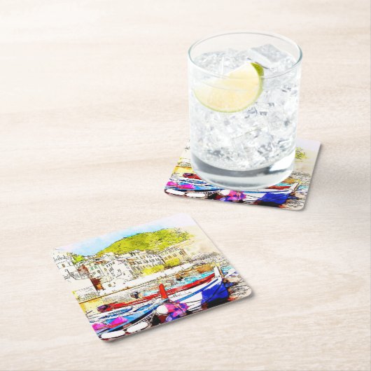 Abstracte Schilderachtig haven Vierkante Kartonnen Onderzetter (Insitu)