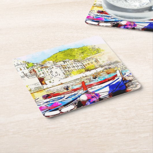 Abstracte Schilderachtig haven Vierkante Kartonnen Onderzetter (Schuin)