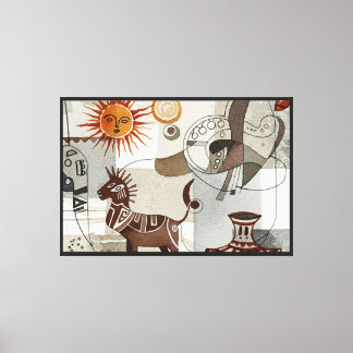 Abstracte schildering met etnische elementen canvas afdruk