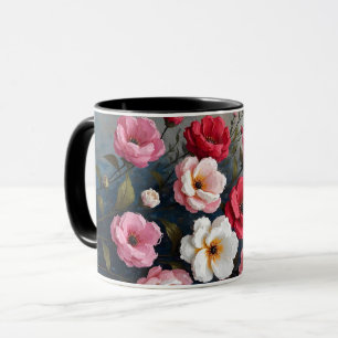 Abstracte schildering van gestileerde bloemen mok