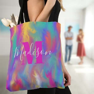 Abstracte Schilderkunst Teal Geel Paars Roze Monog Draagtas