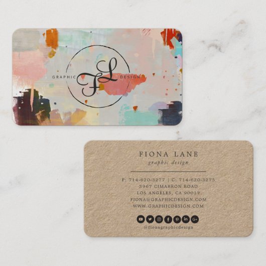Abstracte schilderpenseel kleurig visitekaartje (Voorkant / Achterkant)