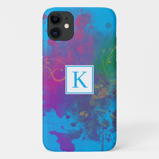 Abstracte schilderschuim, Swirls Blue Monogram Case-Mate iPhone Case (Achterkant)