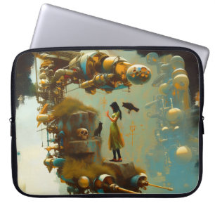 Abstracte SciFi Cat Raven Occult Dark Witchy AI Ar Laptop Sleeve