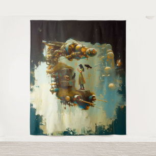 Abstracte SciFi Cat Raven Occult Dark Witchy AI Ar Wandkleed