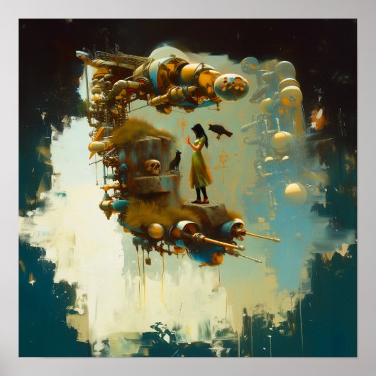 Abstracte SciFi Cat Raven Witchy AI Art Matte Waar Poster (Voorkant)