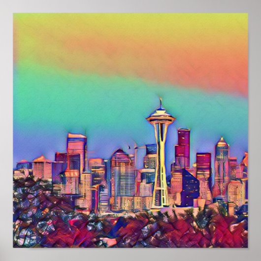 Abstracte Seattle Skyline Poster (Voorkant)