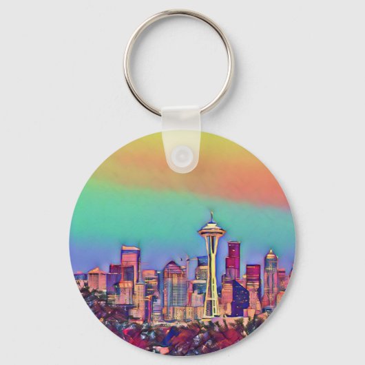 Abstracte Seattle Skyline Sleutelhanger (Voorkant)