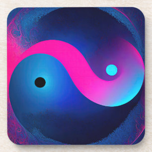 Abstracte Sereniteit: Yin Yang in Roze & Blues Bier Onderzetter