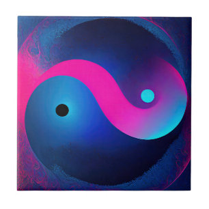 Abstracte Sereniteit: Yin Yang in Roze & Blues Tegeltje