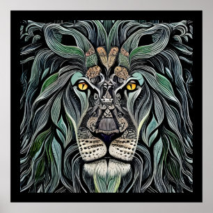 Abstracte Shabby Chic King Lion Poster