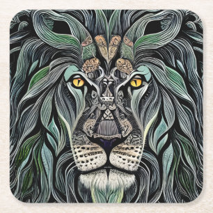 Abstracte Shabby Chic King Lion Vierkante Kartonnen Onderzetter