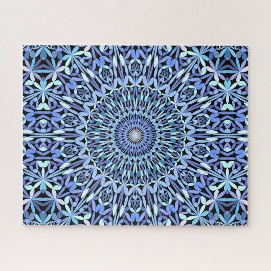 Abstracte Shades van Blue Floral Mandala Pattern Legpuzzel (Horizontaal)