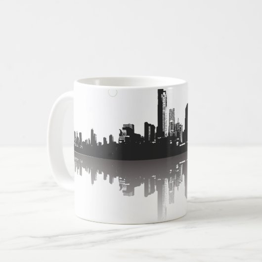 Abstracte skyline voor zwarte en witte steden koffiemok (Voorkant links)