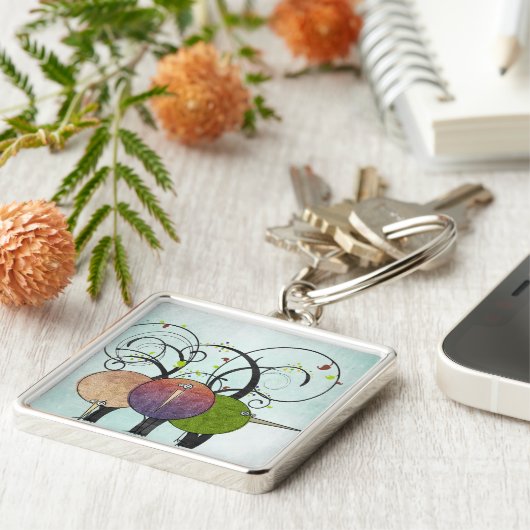 Abstracte Sleutelhanger vogels en bomen (Zijkant)