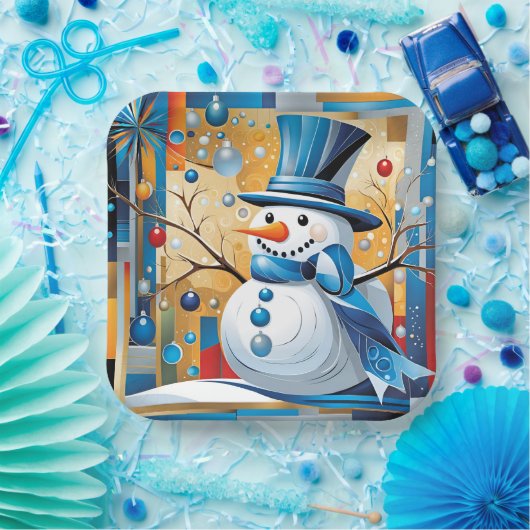 Abstracte sneeuwman papieren bordje (Feest)