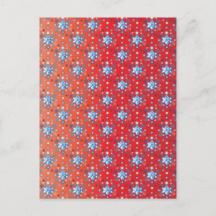 Abstracte sneeuwvlokken met rode en blauwe kerst briefkaart