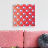 Abstracte sneeuwvlokken met rode en blauwe kerst canvas afdruk (Insitu (Woonkamer))