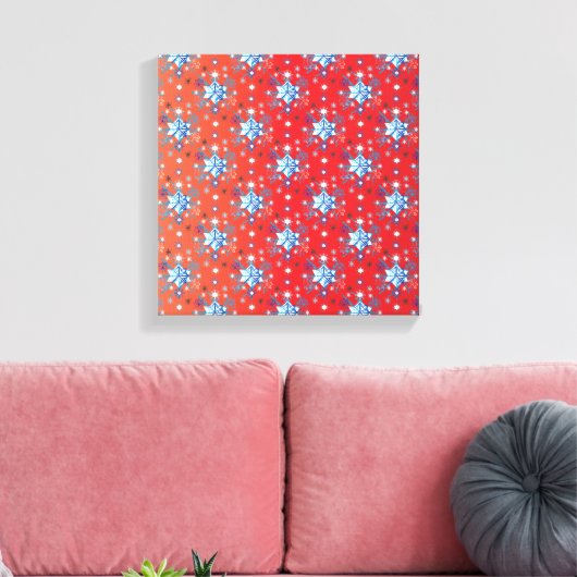 Abstracte sneeuwvlokken met rode en blauwe kerst canvas afdruk (Insitu (Woonkamer))