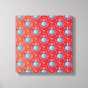 Abstracte sneeuwvlokken met rode en blauwe kerst canvas afdruk