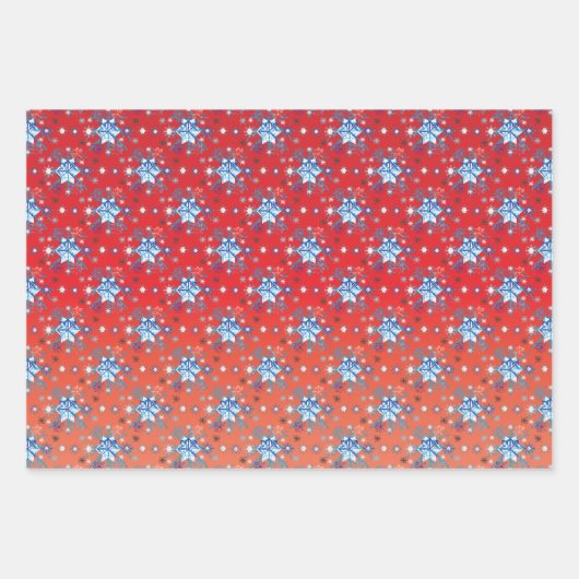 Abstracte sneeuwvlokken met rode en blauwe kerst inpakpapier vel (Voorkant 2)