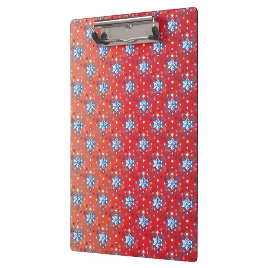 Abstracte sneeuwvlokken met rode en blauwe kerst klembord (Links)