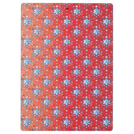 Abstracte sneeuwvlokken met rode en blauwe kerst klembord (Achterkant)
