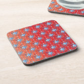 Abstracte sneeuwvlokken met rode en blauwe kerst onderzetter (Linkerzijde)