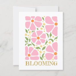 Abstracte speelse roze bloemen briefkaart