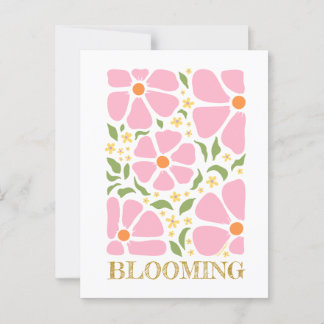 Abstracte speelse roze bloemen briefkaart