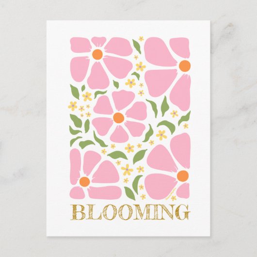 Abstracte speelse roze bloemen briefkaart (Voorkant)