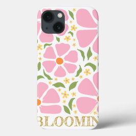 Abstracte speelse roze bloemen iPhone 13 hoesje